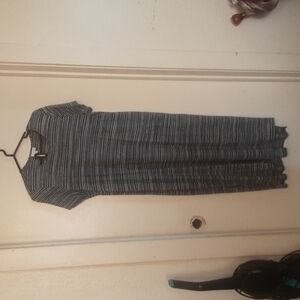 Pure Jill Navy Striped Tshirt Maxi Dress Hi Lo Sz M